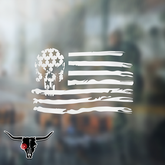 Tattered US Flag Punisher Skull Patriotic Vinyl Decal